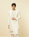 Pearled Ivory White Bel Buti Patterned Sherwani Set